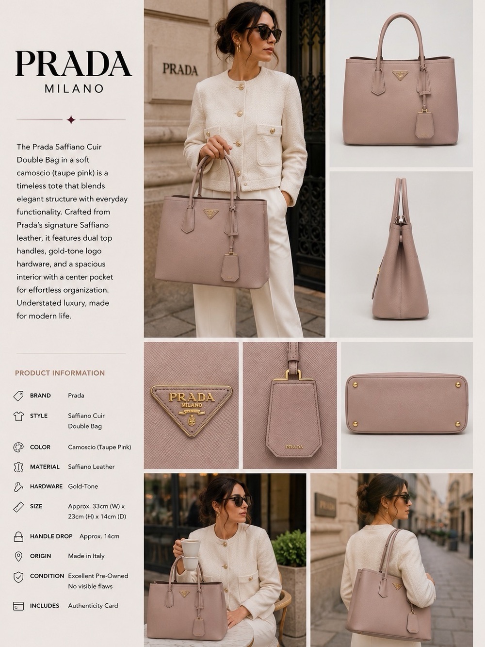 #R37 Prada Pale Pink Saffiano Double-Handle Tote